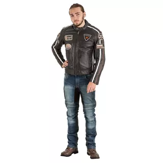 Pánska kožená moto bunda W-TEC Antique Cracker - hnedo-šedá