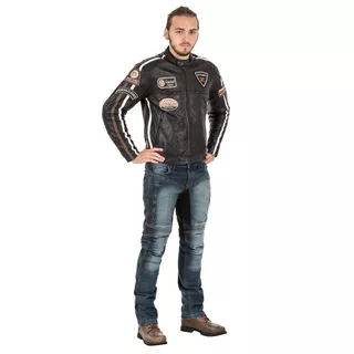 Pánska kožená moto bunda W-TEC Sheawen Black - 2.akosť - čierna
