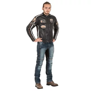 Pánska kožená moto bunda W-TEC Sheawen Black - čierna