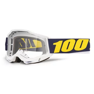 Motokrosové okuliare 100% Accuri 2 - Mifflin tmavo modrá, čire plexi - Torc biela, číre plexi