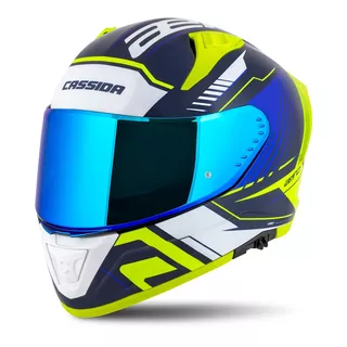 Moto prilba Cassida Aero Drome modrá/žltá fluo/svetlo modrá/biela