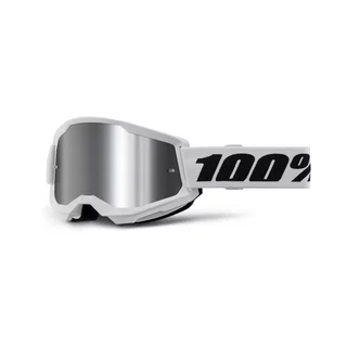 Motokrosové okuliare 100% Strata 2 New Mirror - Biele, strieborné plexi
