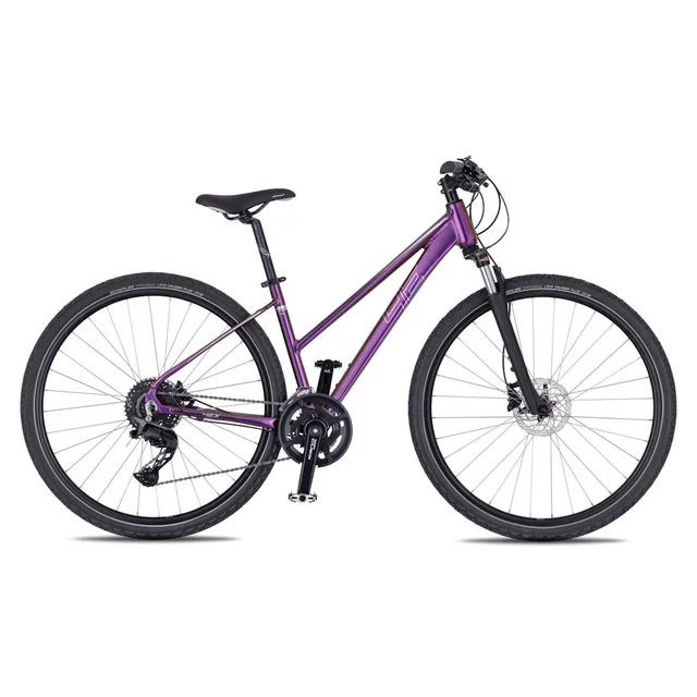 Dámsky crossový bicykel 4EVER Pulse Disc 28'' - model 2026 - matt black/rose gold - purple/hologram