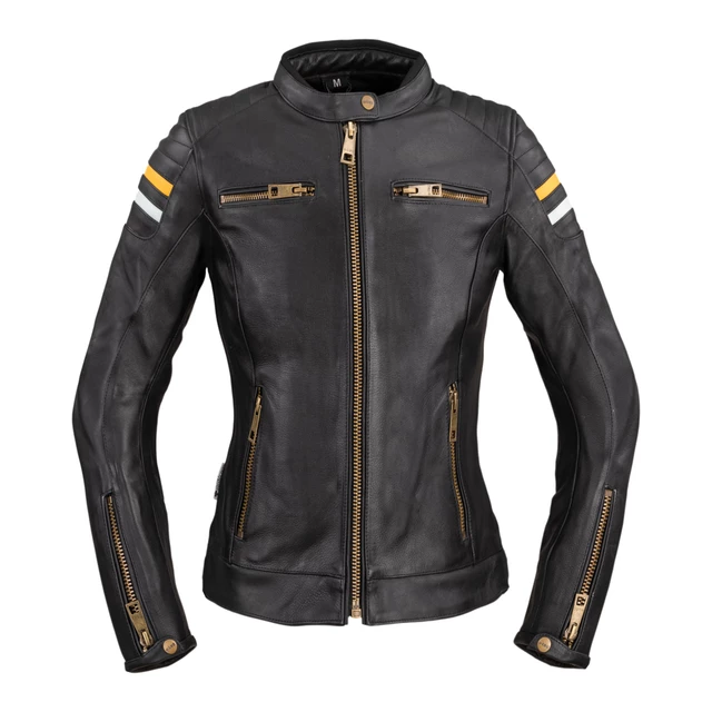 Dámska kožená moto bunda W-TEC Stripe Lady - čierna - čierna