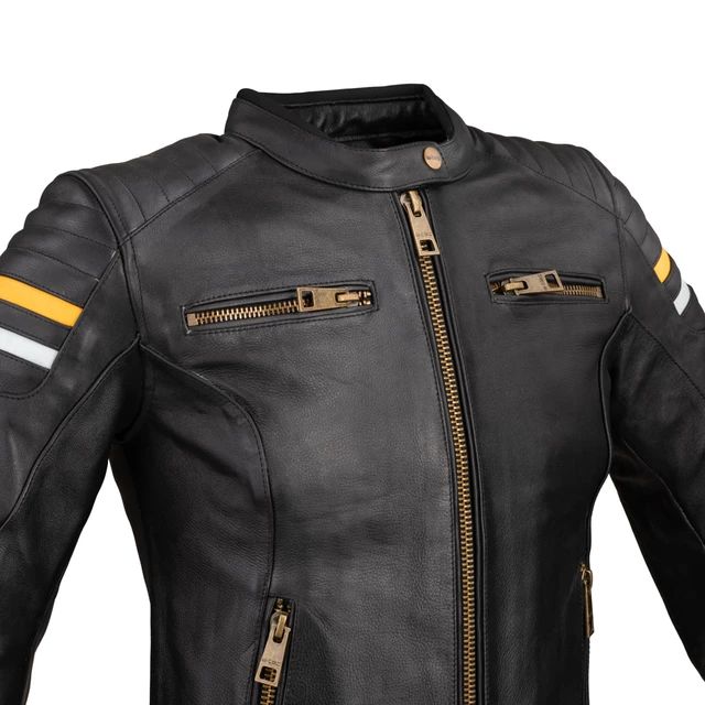 Dámska kožená moto bunda W-TEC Stripe Lady - čierna