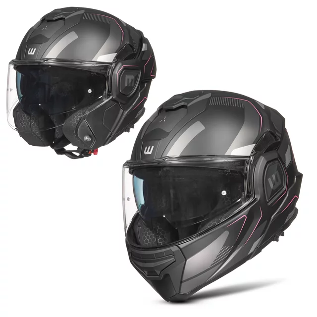 Preklápacia moto prilba W-TEC Zoroz P/J - Glossy Tricolor - Matt Black-Fluo Pink