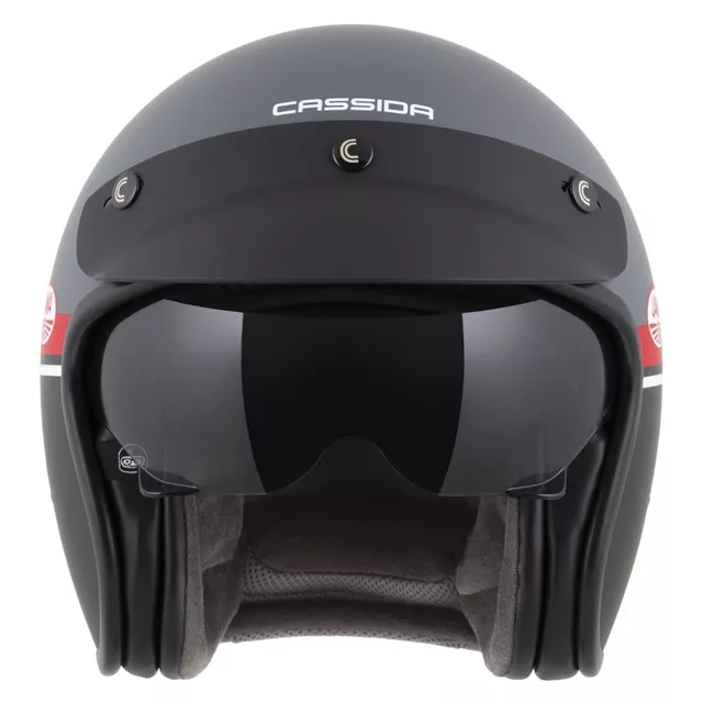Moto prilba Cassida Oxygen Jawa OHC 2.0 šedá matná/červená/čierna/biela