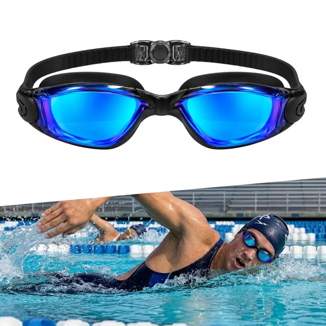 Plavecké okuliare inSPORTline Clariflow Mirror - čierna s modrými zrkadlovými sklami
