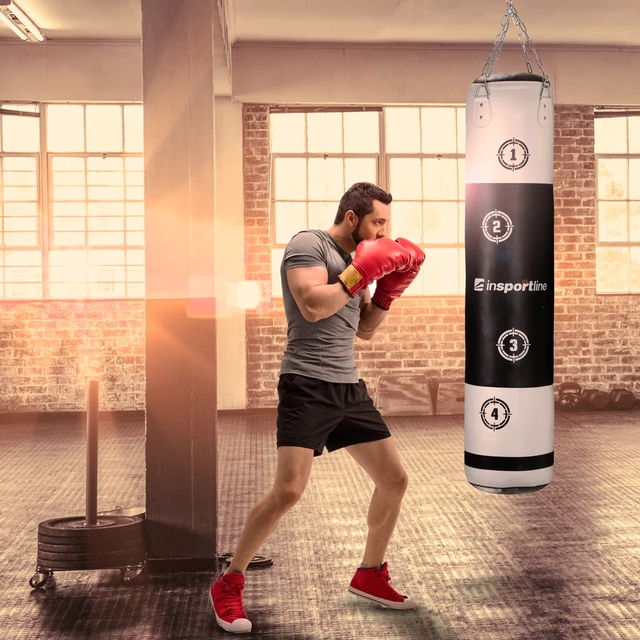 Boxovacie vrece inSPORTline Robkin 35x150 cm / 40 kg - čierno-biela