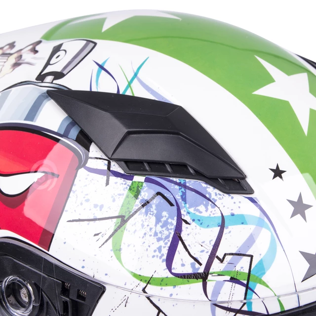 Detská integrálna prilba W-TEC FS-815G Tagger Green - bielo-zelená s grafikou