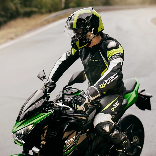 Pánske kožené moto nohavice W-TEC Vector - čierna-fluo
