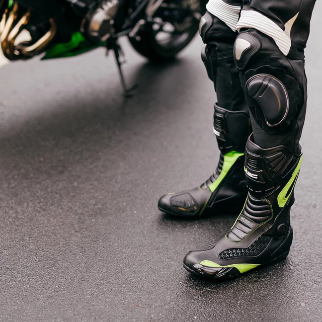 Pánske kožené moto nohavice W-TEC Vector - čierna-fluo