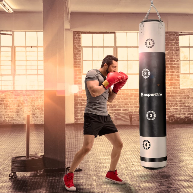 Boxovacie vrece inSPORTline Robkin 180x35cm / 50 kg - čierno-biela