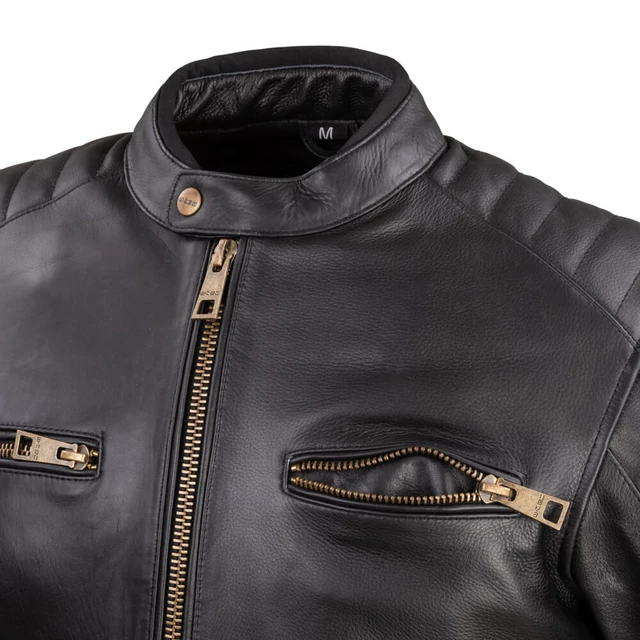 Pánska kožená moto bunda W-TEC Stripe - 2.akosť - čierna s béžovými pruhmi