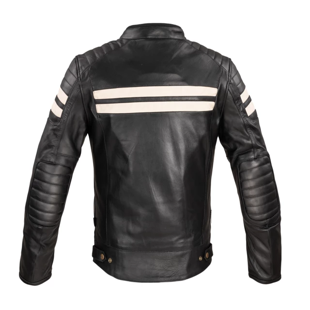 Pánska kožená moto bunda W-TEC Stripe - 2.akosť - čierna s béžovými pruhmi