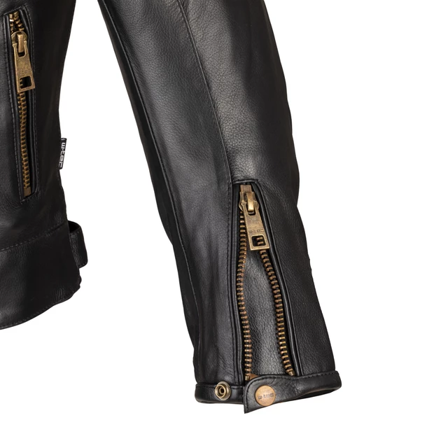 Pánska kožená moto bunda W-TEC Stripe - 2.akosť - čierna s béžovými pruhmi