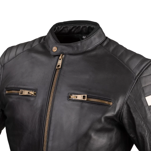 Pánska kožená moto bunda W-TEC Stripe - 2.akosť - čierna s béžovými pruhmi