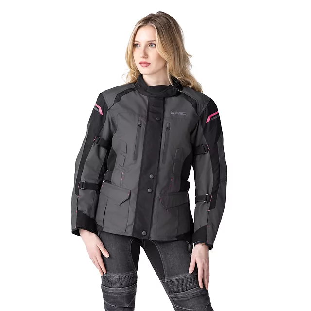 Dámska moto bunda W-TEC Barbata - čierno-šedo-ružová