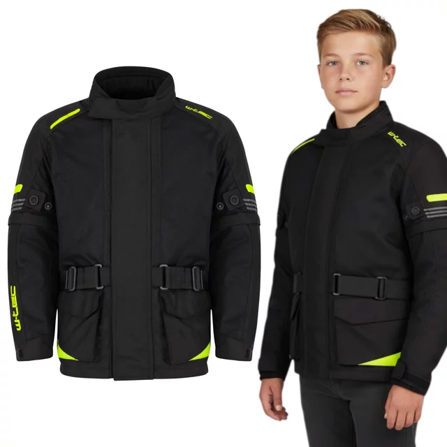 Detská rastúca moto bunda W-TEC Pinapoco - čierna-fluo - čierna-fluo