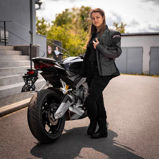 Dámska moto bunda W-TEC Barbata - čierno-šedo-ružová