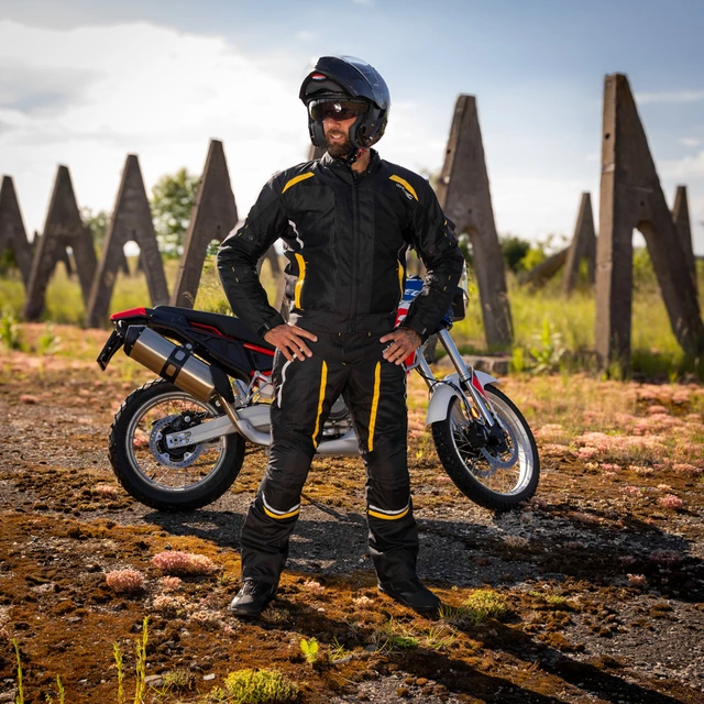 Pánske letné moto nohavice W-TEC Toranio - čierno-žltá