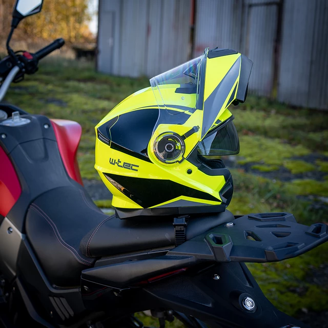 Výklopná prilba W-TEC Banelmeda - 2.akosť - šedo-čierno-fluo žltá