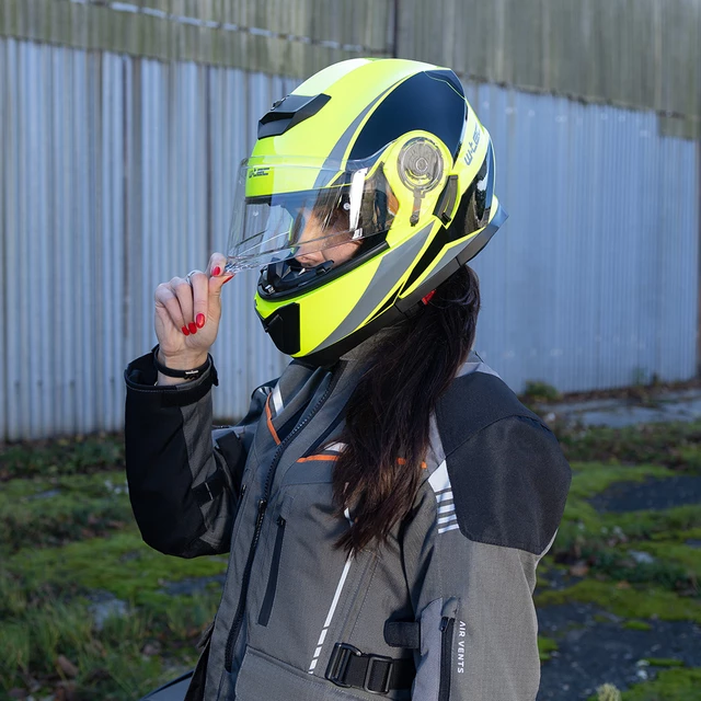 Výklopná prilba W-TEC Banelmeda - 2.akosť - šedo-čierno-fluo žltá
