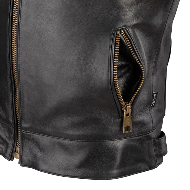 Pánska kožená moto bunda W-TEC Stripe - 2.akosť - čierna s béžovými pruhmi