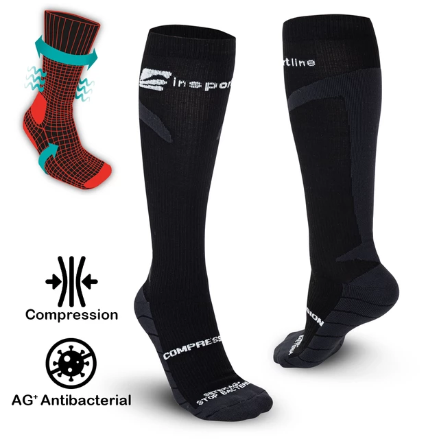 Kompresné podkolienky inSPORTline Compleano AG+ antibakteriálny - čierna