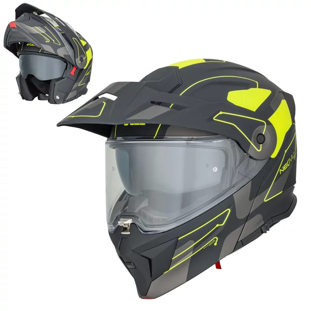 Výklopná moto prilba 3v1 W-TEC Neovu Graphic - čierno-červená - čierna-fluo