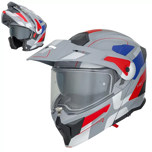 Výklopná moto prilba 3v1 W-TEC Neovu Graphic - čierno-červená - šedo-červeno-modrá