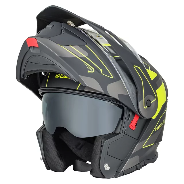 Výklopná moto prilba 3v1 W-TEC Neovu Graphic - čierno-červená