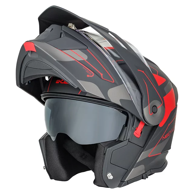 Výklopná moto prilba 3v1 W-TEC Neovu Graphic - čierno-červená