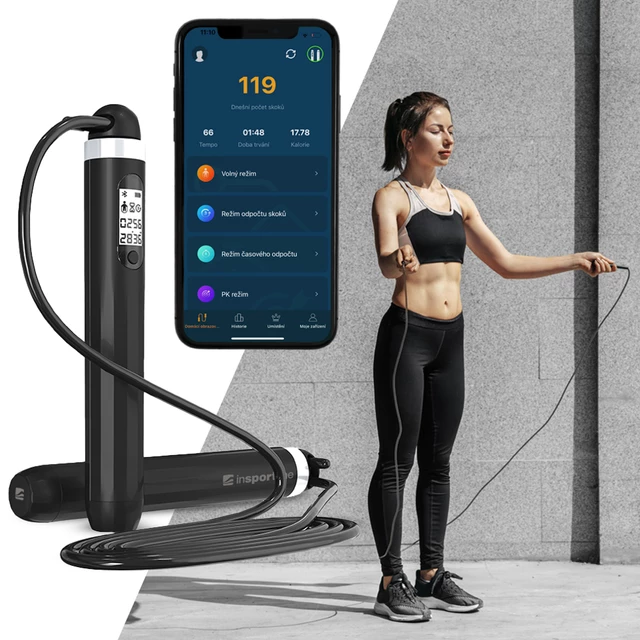Inteligentné švihadlo inSPORTline Jumpsmart - biela - čierna