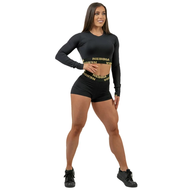 Dámske kompresné šortky s vysokým pásom Nebbia INTENSE Leg Day 832 - Black/Gold