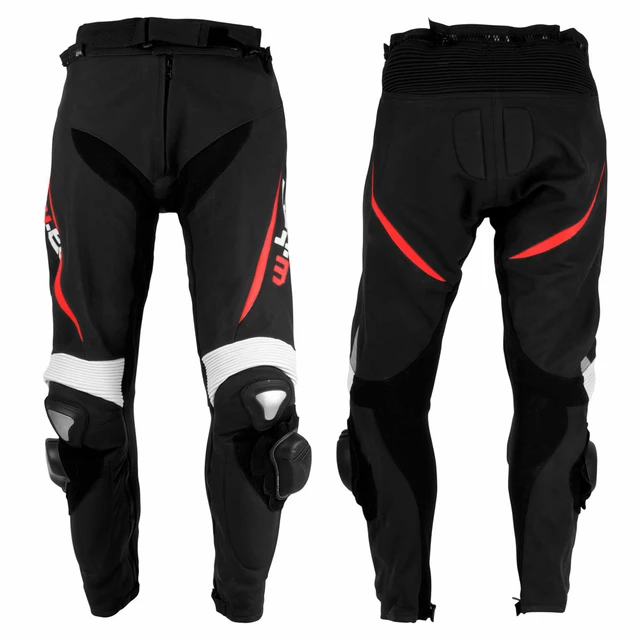 Pánske kožené moto nohavice W-TEC Vector - čierna-fluo - čierno-červená