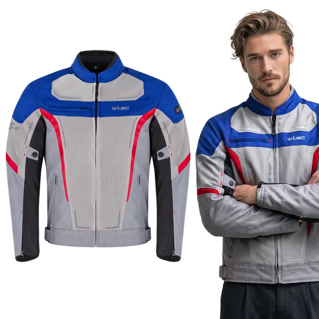 Letná pánska moto bunda W-TEC Mirelio - šedo-modro-červená