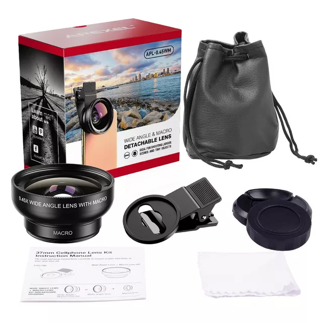 Súprava 2v1 objektívov Apexel – 0,45x širokouhlý a 12,5x makro