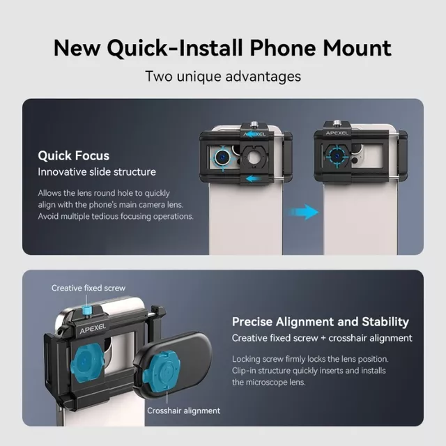 Mikroskop objektív pre smartphone 200x Apexel s LED a UV svetlom