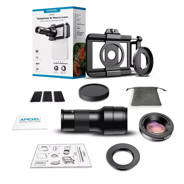 Súprava Apexel 2v1 - teleobjektív 6x a makro objektív 150 mm