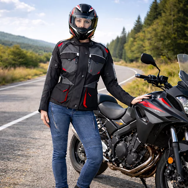 Dámska moto bunda W-TEC Radana - čierno-šedo-červená