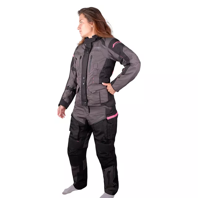 Dámska moto bunda W-TEC Barbata - čierno-šedo-ružová