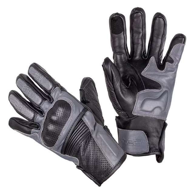 Kožené moto rukavice W-TEC Boldron - čierno-šedá - čierno-šedá