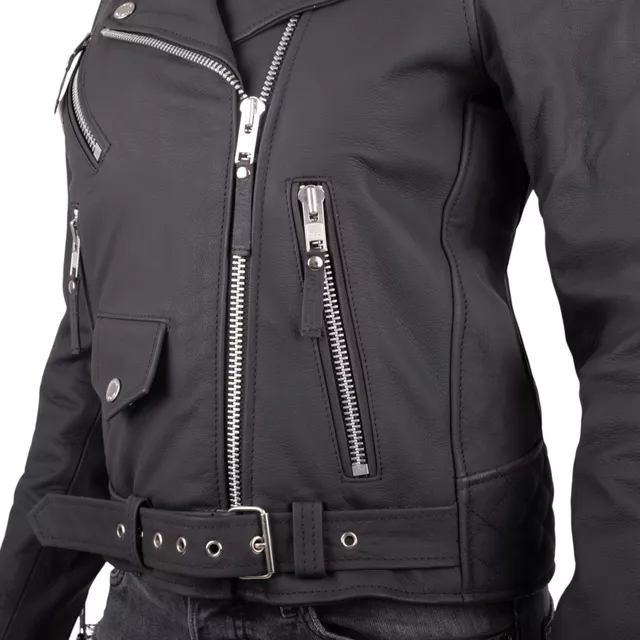 Dámska kožená moto bunda W-TEC Brinea - matne čierna