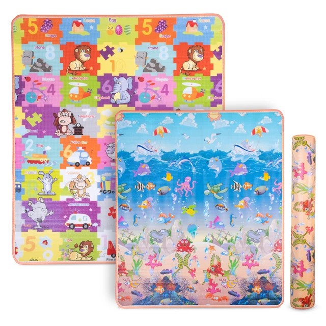 Rolovateľná detská podložka inSPORTline Lhotino 150x180x1,5 cm - Podmorský svet - Zvieratká - puzzle
