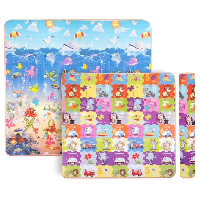 Rolovateľná detská podložka inSPORTline Lhotino 200x180x1,5 cm - Podmorský svet - Zvieratká - puzzle