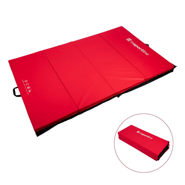 Skladacia gymnastická žinenka inSPORTline Kvadfold 200x120x5 cm - hnedá - červená