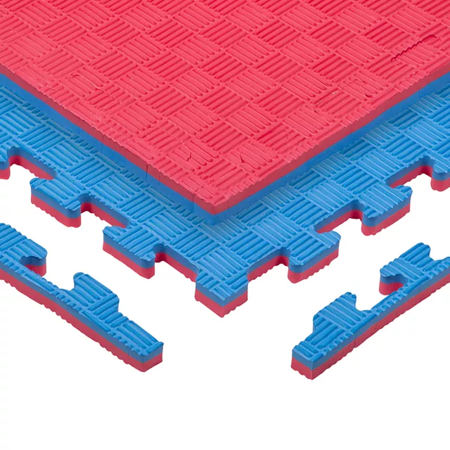 Puzzle tatami podložka inSPORTline Sazegul 100x100x2 cm - mocha mousse-čierna, vzor 5 prúžkov - červeno-modrá, vzor 5 prúžkov