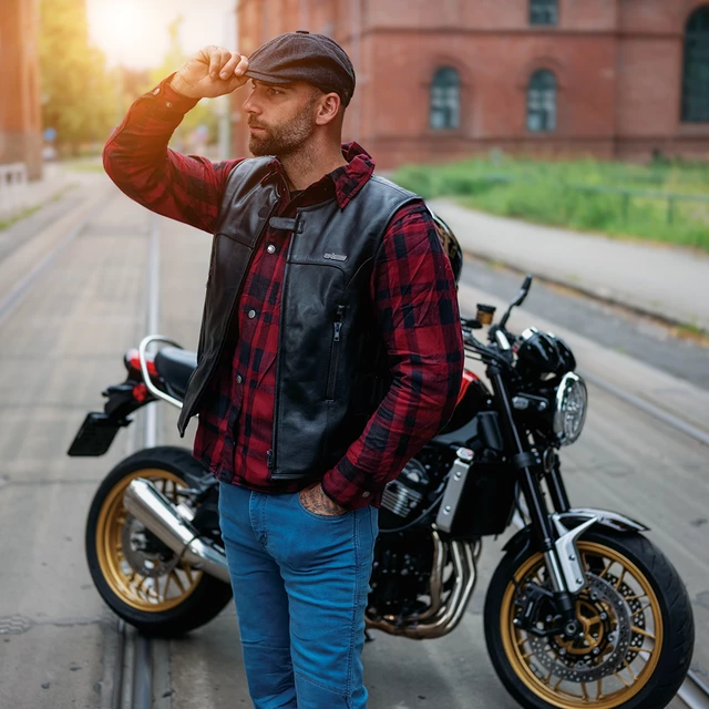 Kožená moto vesta W-TEC Trabacho - čierna