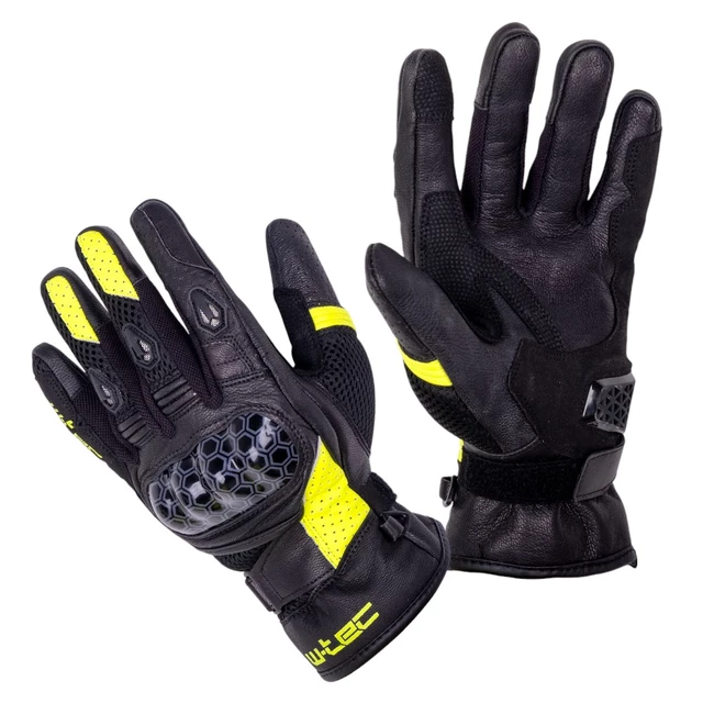 Moto rukavice W-TEC Kudavo - čierna-fluo - čierna-fluo